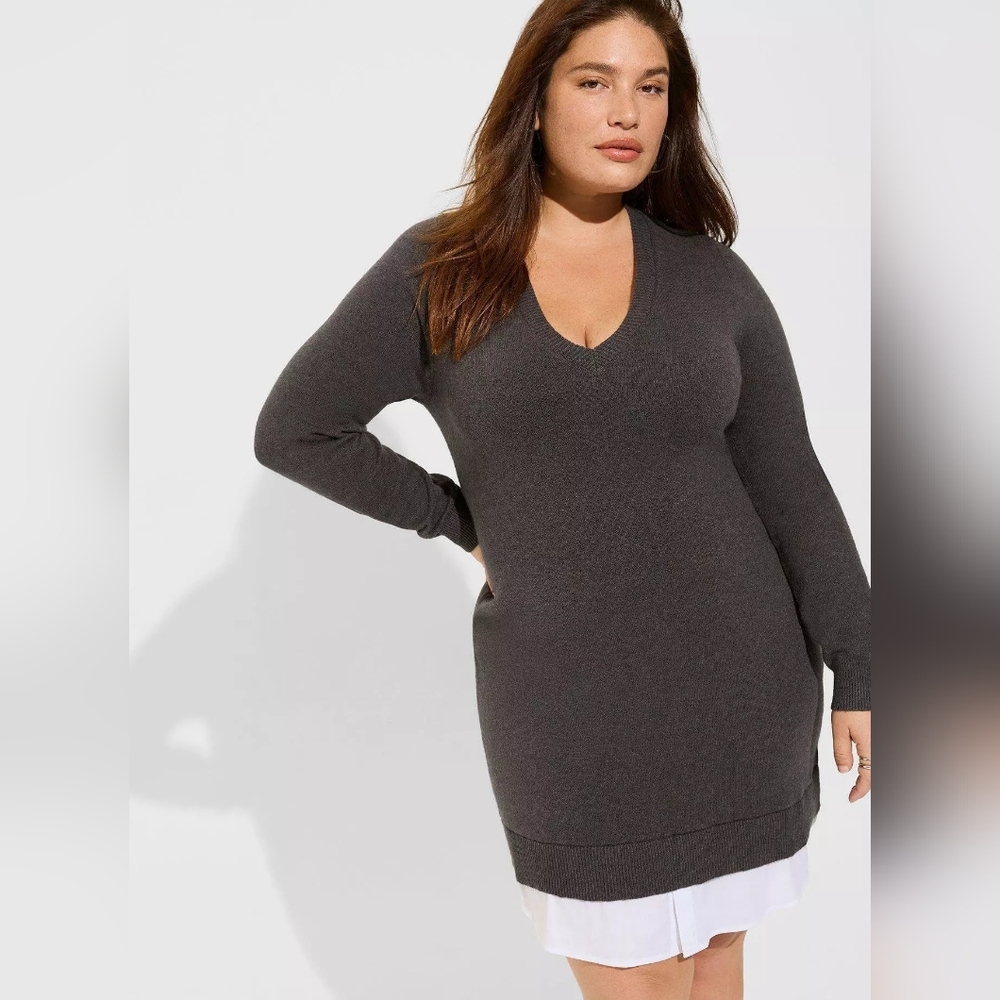 Torrid Dark Gray At The Knee 2fer Sweater Dress